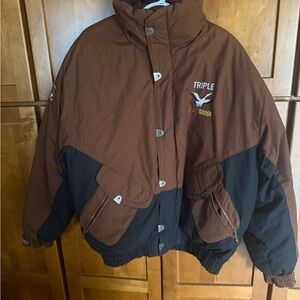 VTG 80s Style Triple Fat Goose Down Men's Brown and Black Puffer Jacket Large